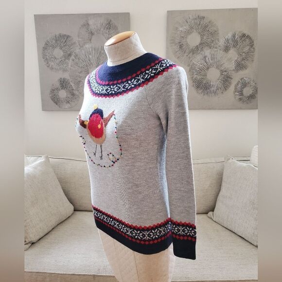 Talbots Holiday Bird Fair Isle Sweater sz Petite = 0-2 - Picture 8 of 14